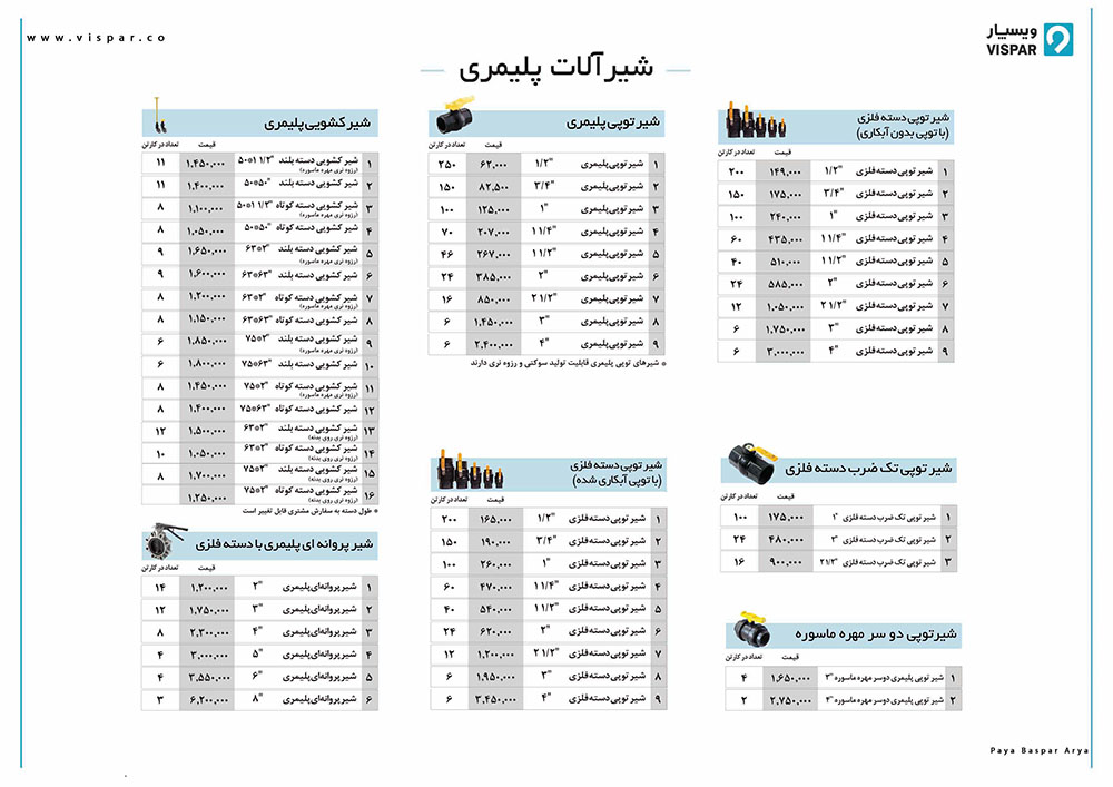 لیست قیمت پایا بسپار آریا (ویسپار) - مهر 98