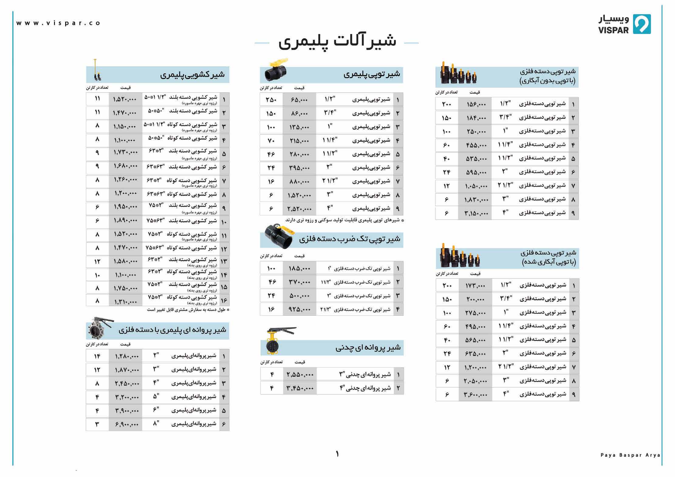 لیست قیمت پایابسپار (ویسپار) – بهمن ماه 98 - صفحه 1