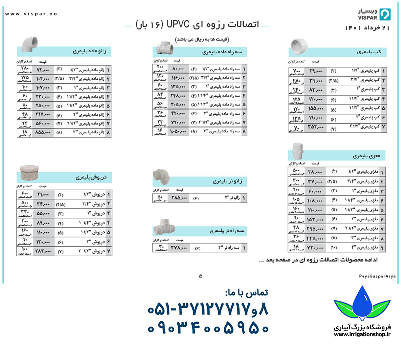 لیست قیمت ویسپار (پایا بسپار آریا) - خرداد 1401 صفحه 5